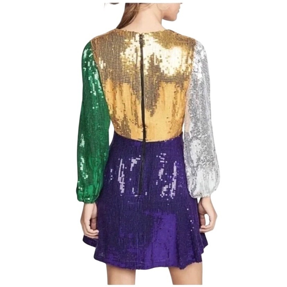 NEW NWT ALICE + OLIVIA Blaze Sequin Colorblock Long Sleeve Mini Dress SZ 4 Glam - Picture 4 of 11